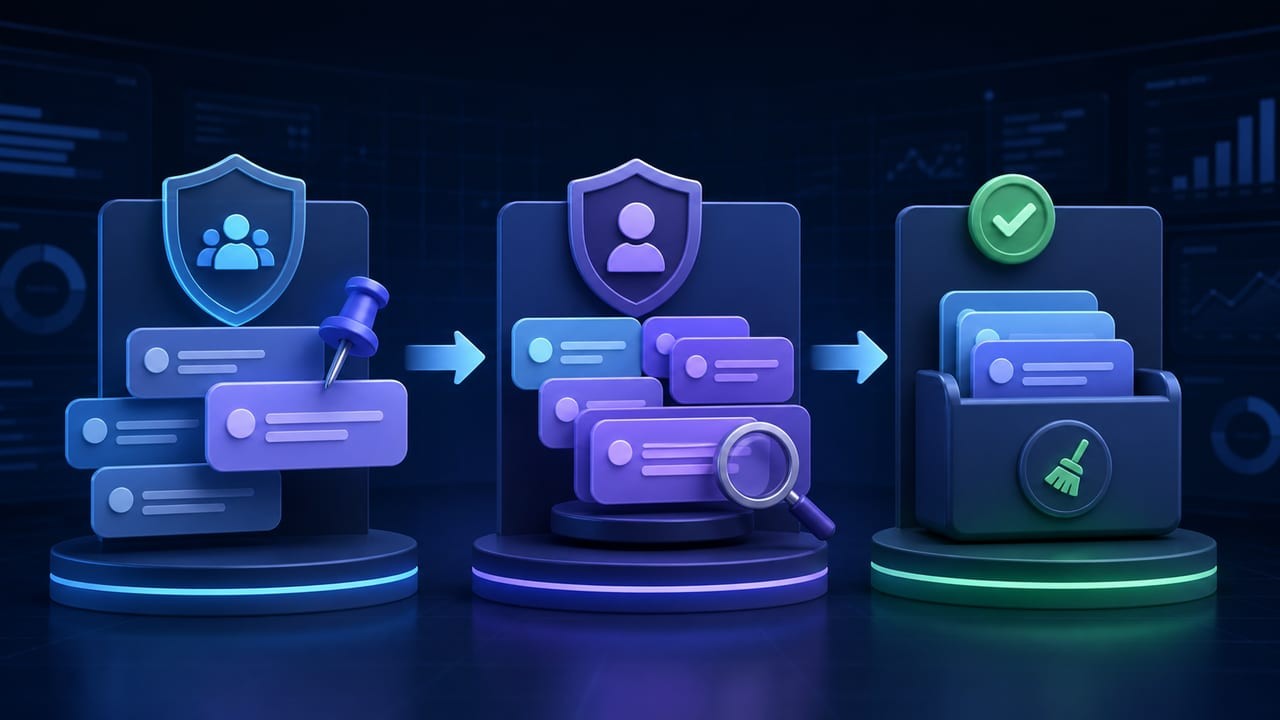 默往群组公告审核与消息清理流程示意图