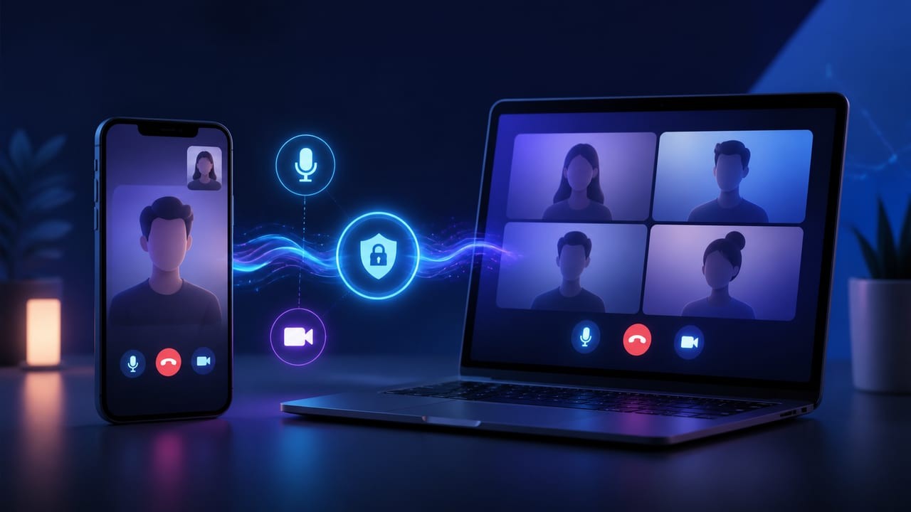 默往手机与电脑音视频通话协作示意图