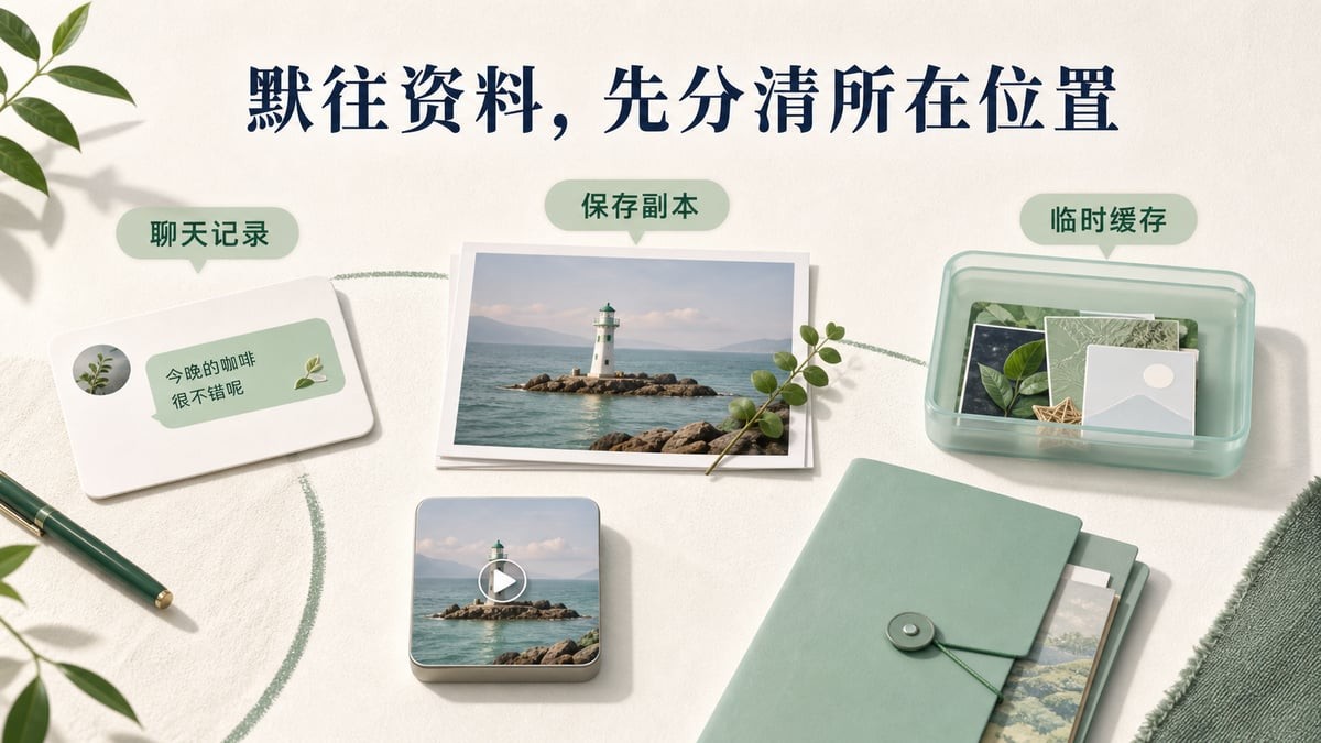 默往资料位置示意:聊天记录、保存副本与临时缓存需要分别核对